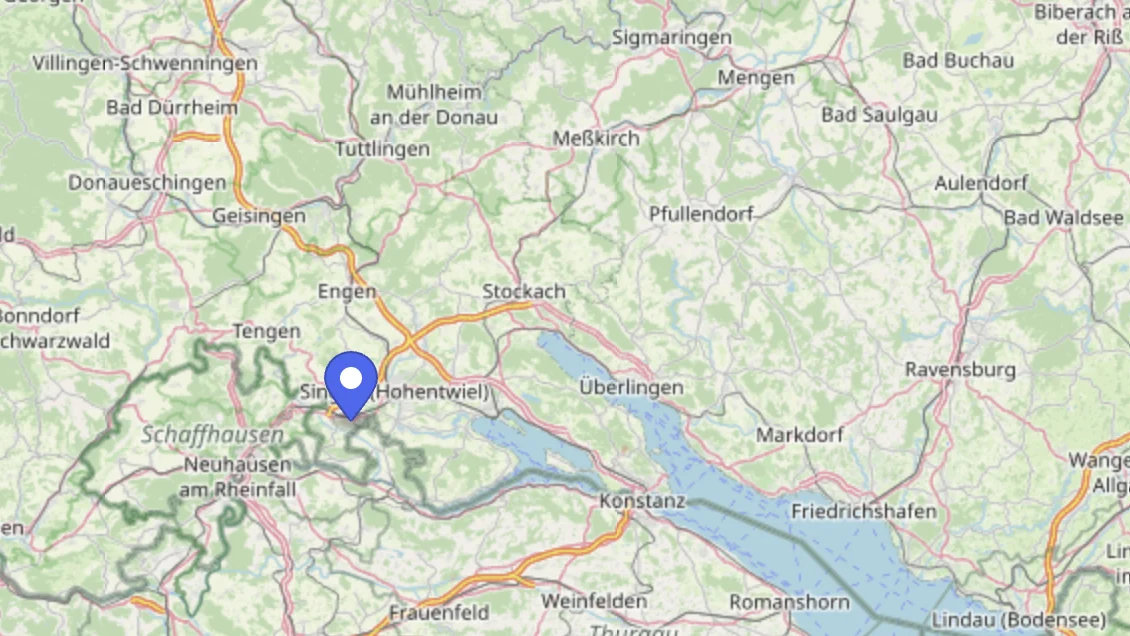 Karte des Einsatzgebiets von PV Care im Landkreis Konstanz, am Bodensee und im Hegau